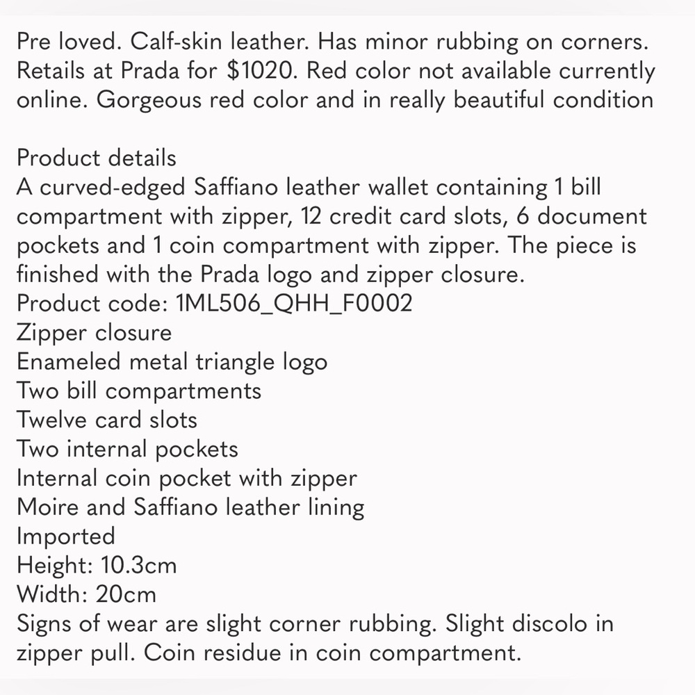 PRADA Red Saffiano Leather Wallet - Picture 11 of 11